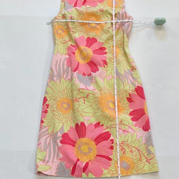 Talbots Cotton Yellow Pink Gray Floral Sleeveless Sheath Dress, Size 2P - Picture 9 of 11